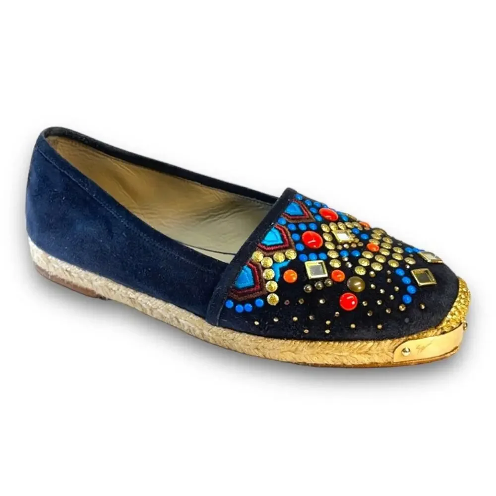 GIUSEPPE ZANOTTI DESIGN navy Jewel embellish espadrilles NWT Authentic SZ 5